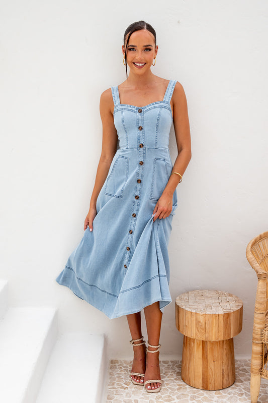 Lanna Midi Dress- Denim Blue