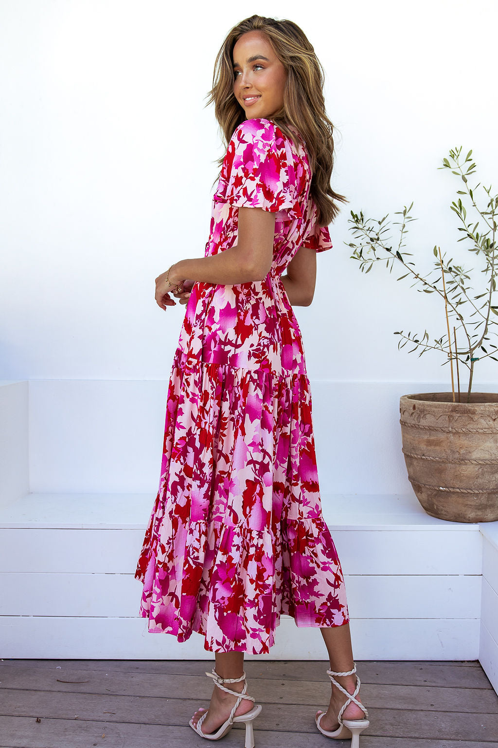Idah Midi Dress - Hot Pink Floral