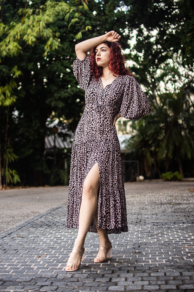 Sofia Maxi Dress - light Brown leopard Print