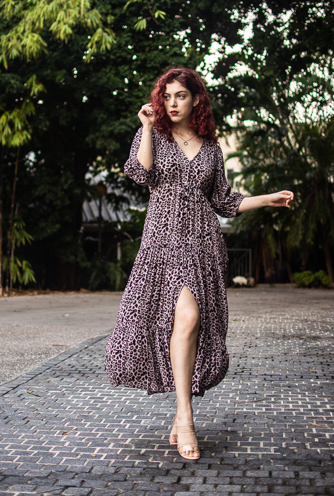Sofia Maxi Dress - light Brown leopard Print