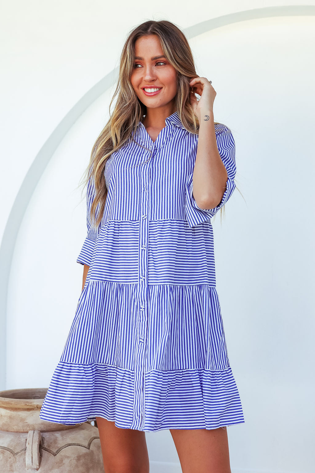 The Charli Stripe Mini Dress - Navy