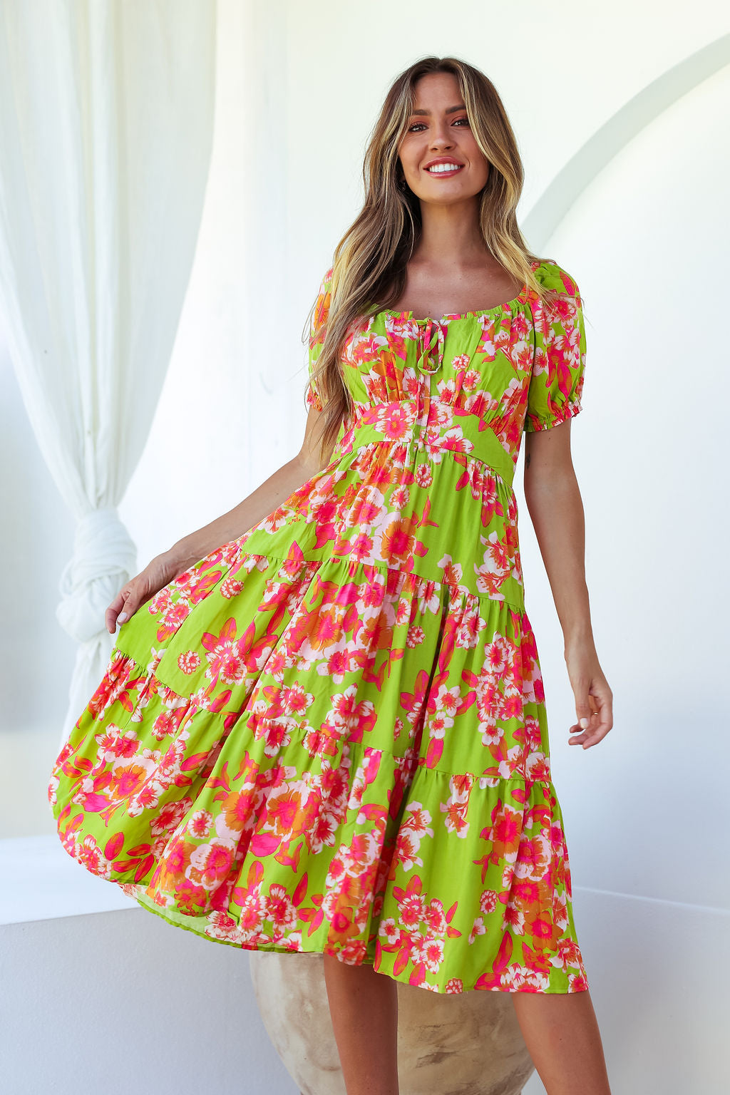 Esther Midi Dress - Green Floral