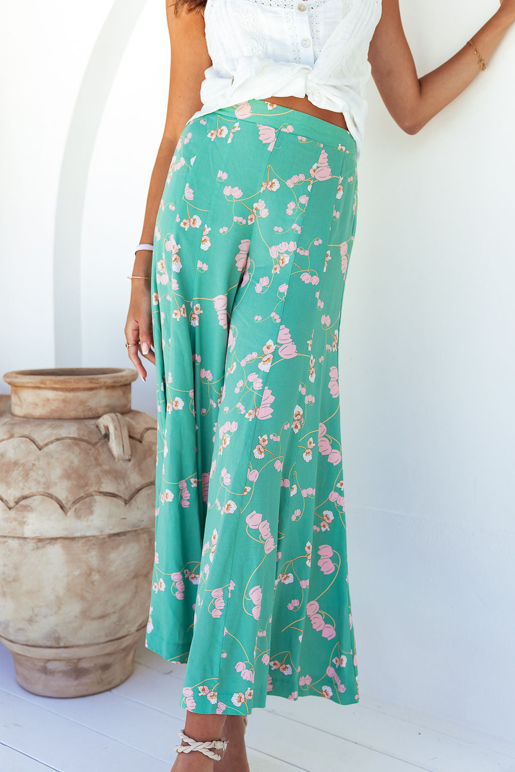 Philly Wide Leg Boho Pants -Green Floral
