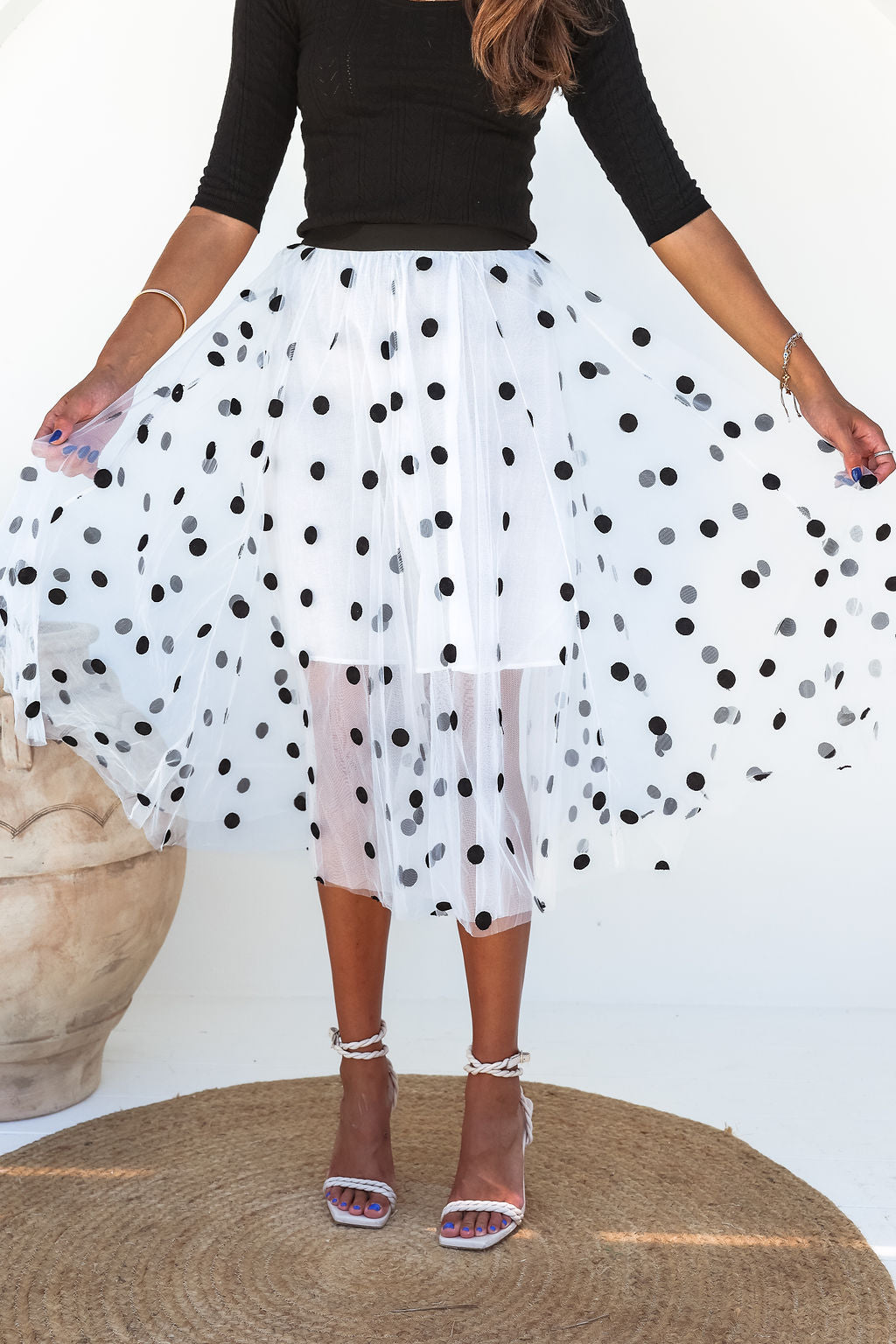 Nicole Maxi Gauze Skirt -White/ Black spot
