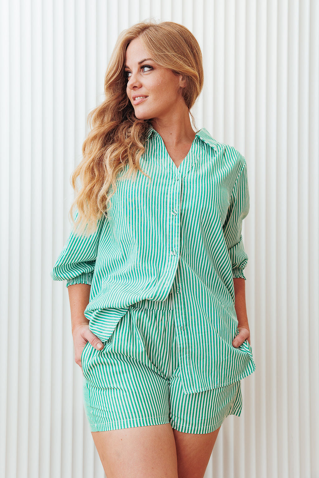 The Charli Pinstripe Shirt -Green